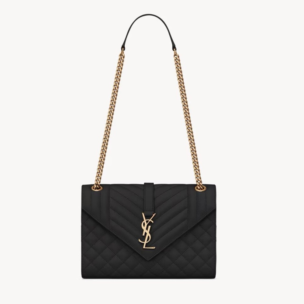 Saint Laurent Medium Envelope in Quilted Grain De Poudre Embossed Leather